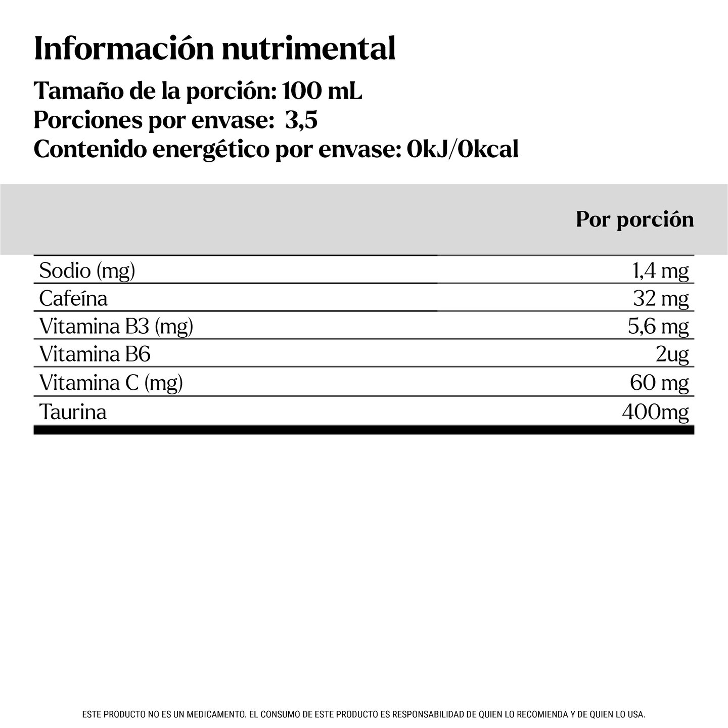 Tabla Nutricional XS  MANGO PIÑA GUAYAB