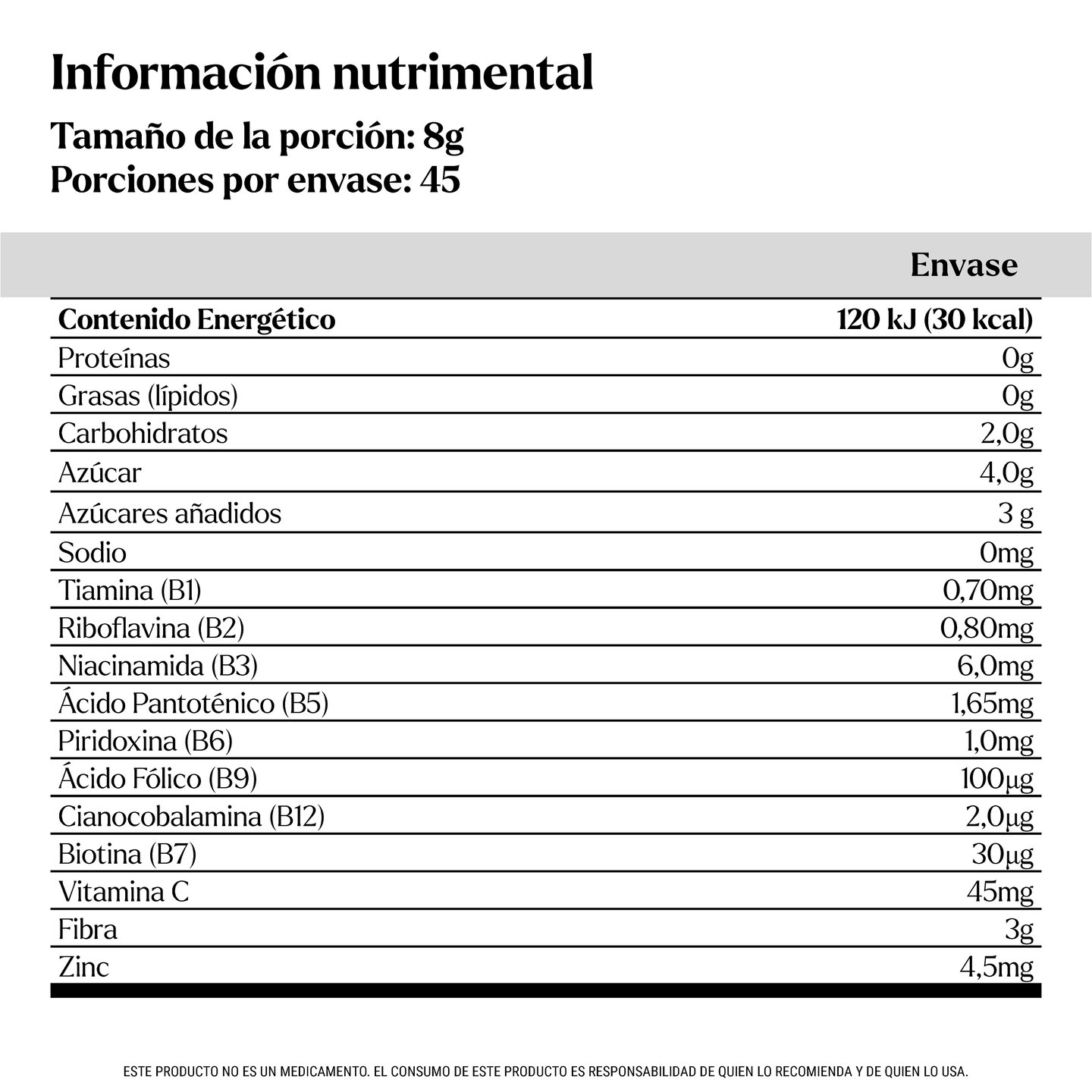 Tabla Nutricional Phytopowder Cereza