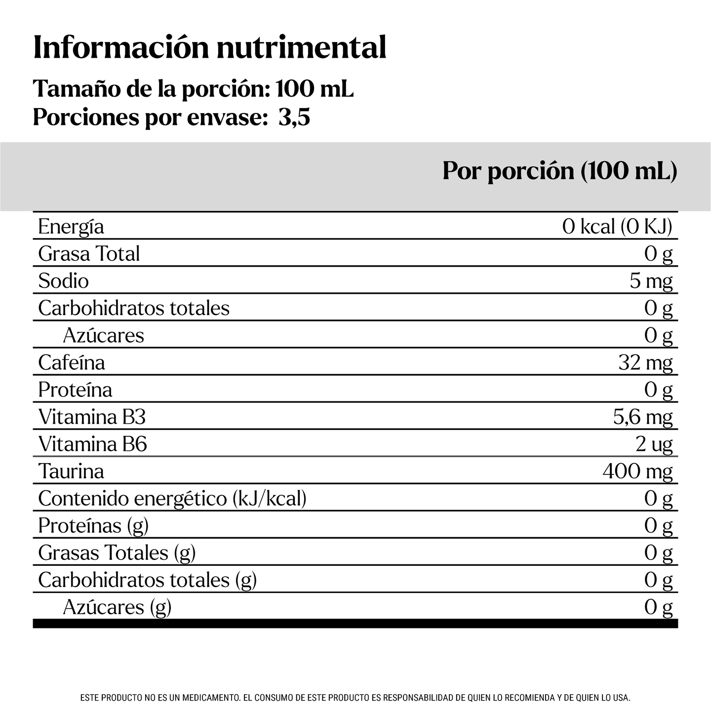 Tabla Nutricional XS Cranberry Grape