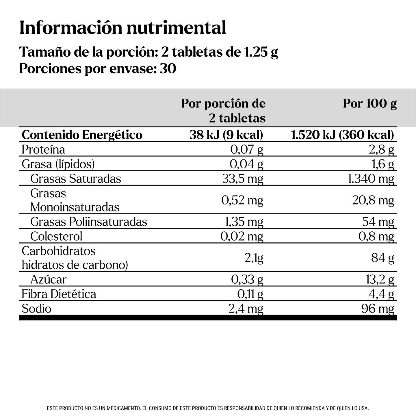 Tabla Nutricional Kids concentrado de Frutas y Vegetales