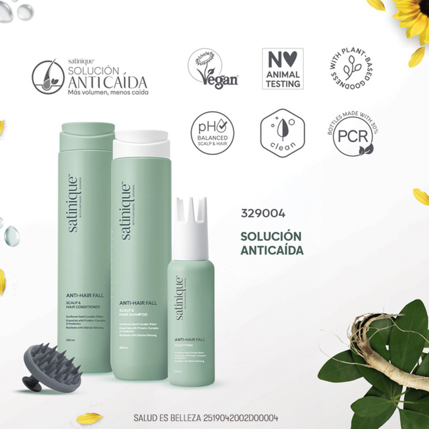 Sellos que respaldan en producto Solución anticaída Satinique 